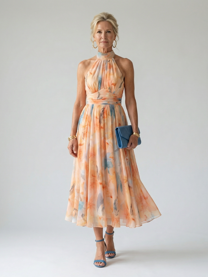 Lena | Sukienka midi z dekoltem halter