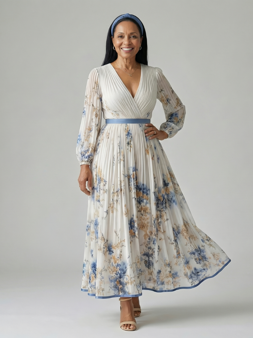 Ewa | Midi Kopertowa Sukienka Plisowana